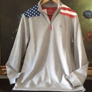 NWT Vineyard Vines Men's cotton Jersey 1/4 Zip Pullover Shirt Flag Print S CO